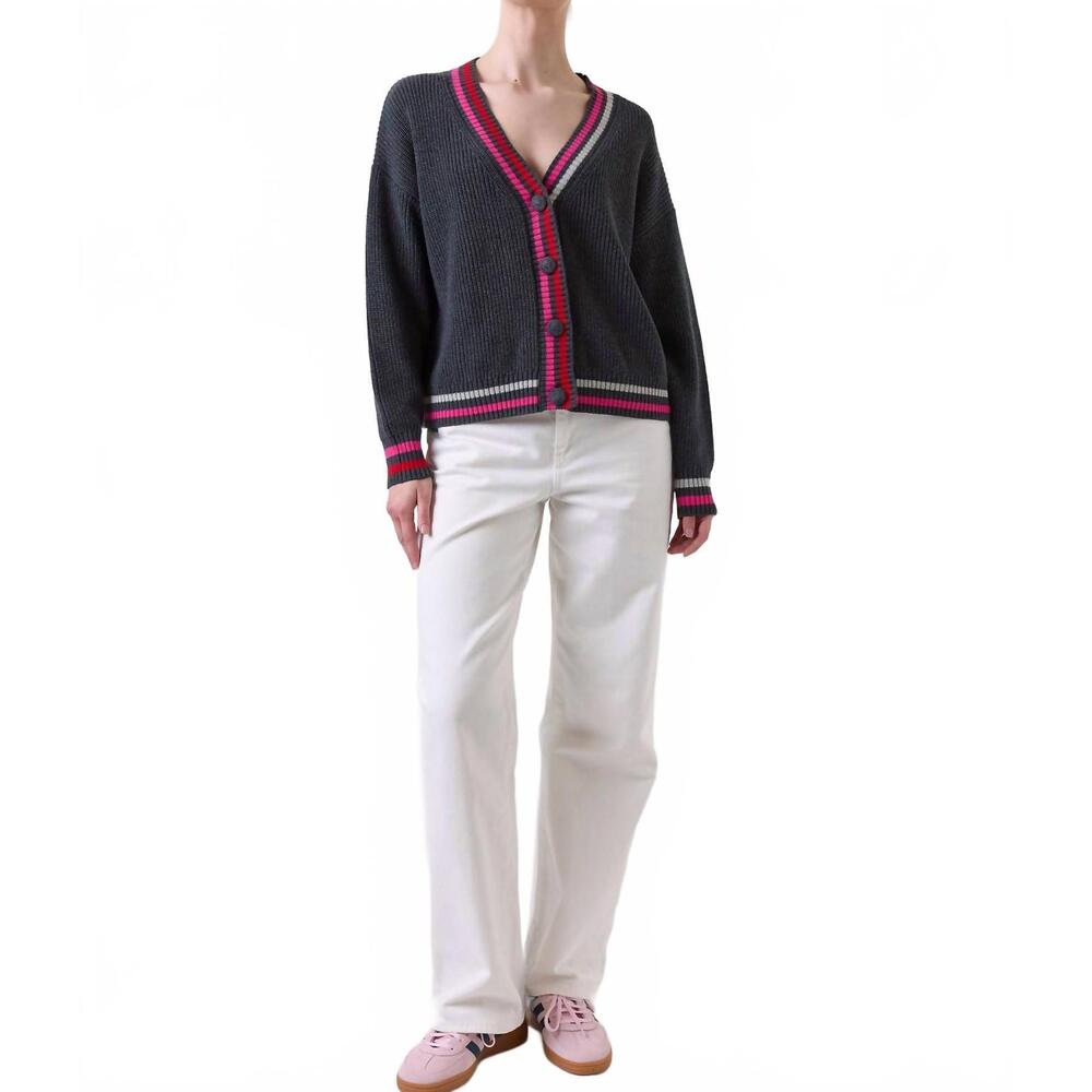 NEW WISPR vivienne stripe trim cardigan in charcoal